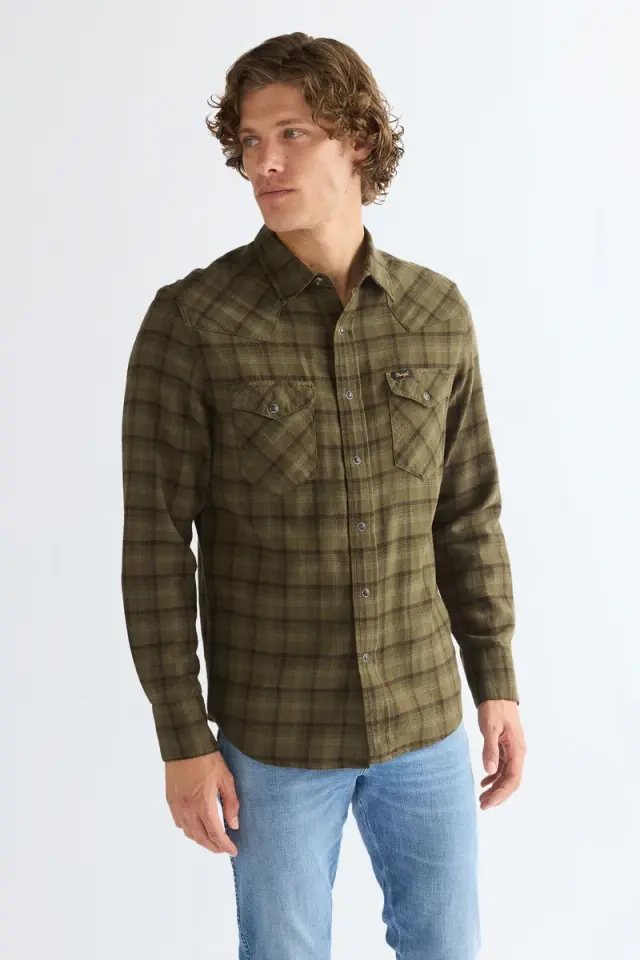 Wrangler Ανδρικό Καρό Πουκάμισο WESTERN 112386996 - Olive Night - XXL