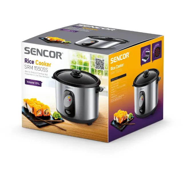 Ατμομάγειρας Ρυζιού Rice Cooker 1,5lt Stainless Steel Sencor SRM 1550SS Ασημί 2