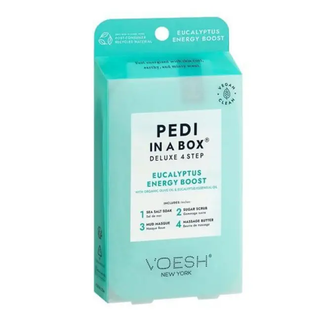 VOESH Pedi in a Box Eucalyptus Energy Boost 4 Step, Πακέτο Περιποίησης Ποδιών για Αναζωογόνηση με Ευκάλυπτο σε 4 βήματα