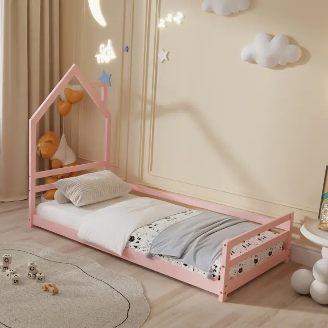 ΚΡΕΒΑΤΙ ΠΑΙΔΙΚΟ FB9676.06 τ.MONTESSORI ΞΥΛΟ ΠΕΥΚΟ ΡΟΖ- 190x90εκ 2