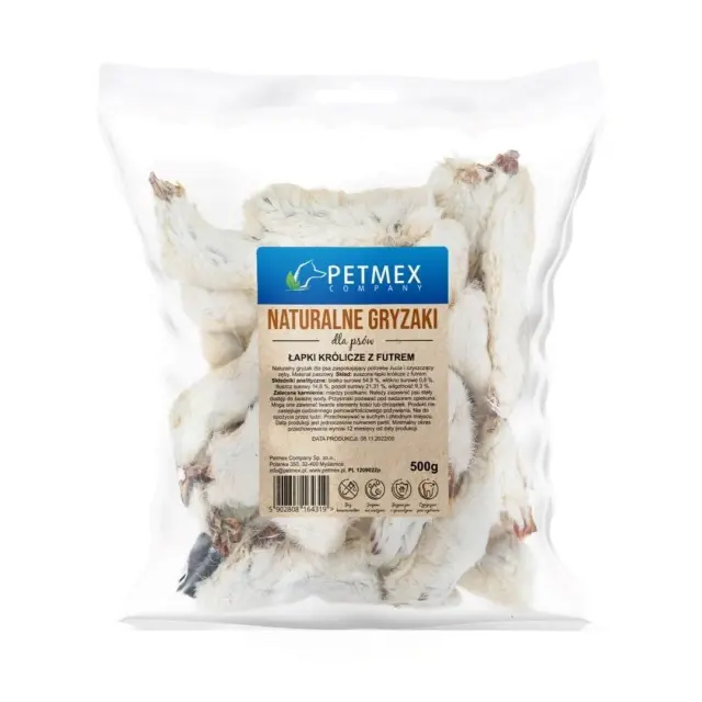 PETMEX Rabbit paws with fur Mono – dog treat – 500g
