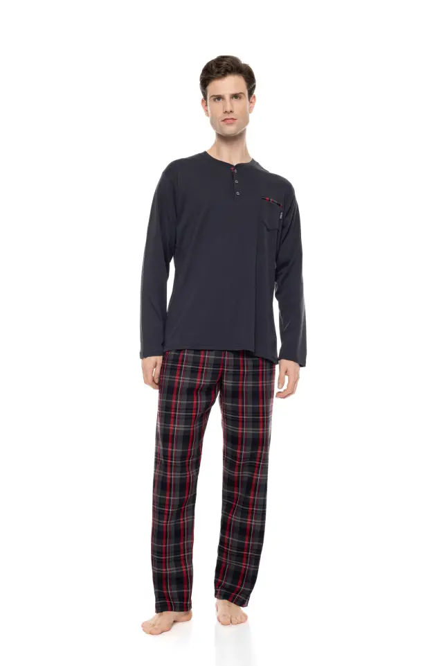 Ulisse Oxford Grey Plaid σετ ανδρική χειμερινή πυτζάμα W-M821-1