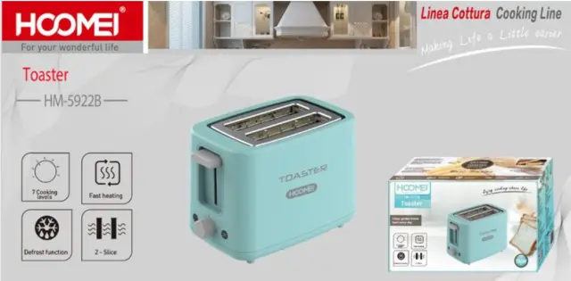 Hoomei Ηλεκτρική Φρυγανιέρα 2 θέσεων 750W Μπλε HM-5922B 2