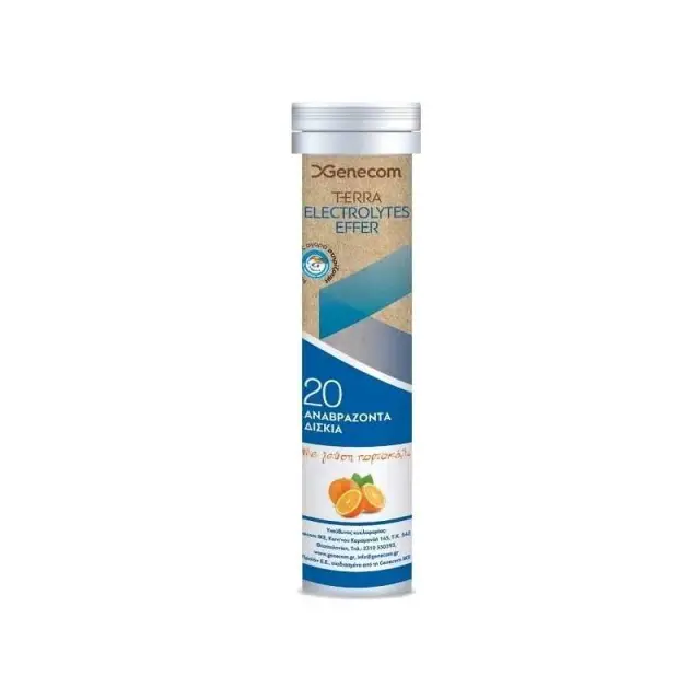 Genecom Terra Electrolytes Effer Συμπλήρωμα Διατροφής με Hλεκτρολύτες με Γεύση Πορτοκάλι, 20 αναβ. δισκία