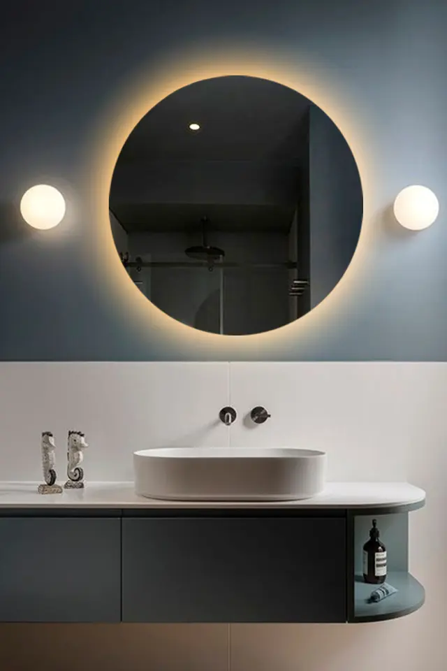 Stewehome Διακοσμητικός οβάλ καθρέφτης τοίχου με LED φωτισμό 90x90 cm 3