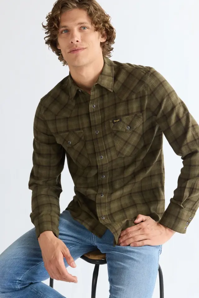 Wrangler Ανδρικό Καρό Πουκάμισο WESTERN 112386996 - Olive Night - XXL 3