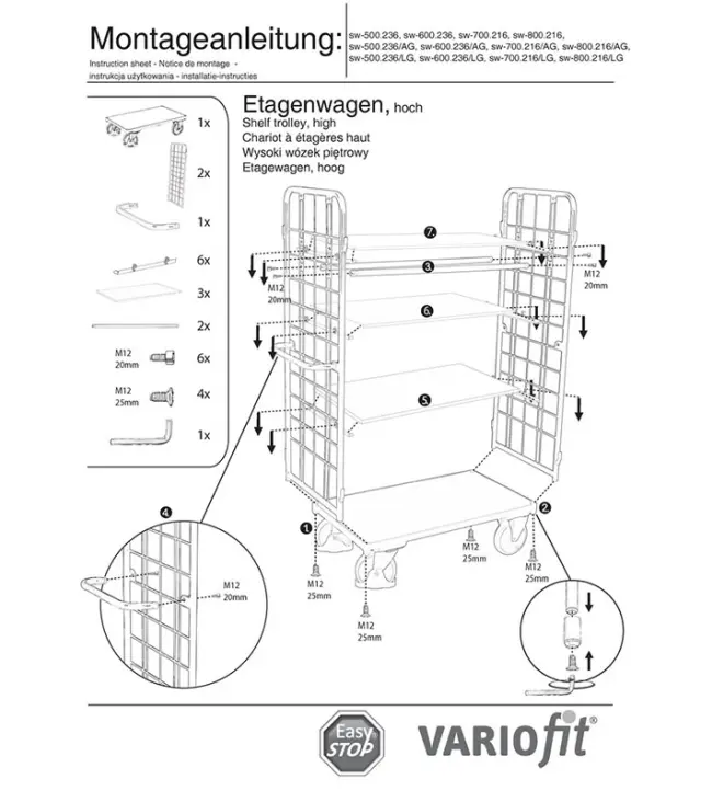Variofit sw-600.236 Τρόλεϊ Μεταφοράς 4 Επιπέδων για Φορτίο Βάρους ως 500kg 2