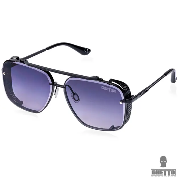 Ghetto Double Beam Square Pilot Sunglasses Black Frame Unisex