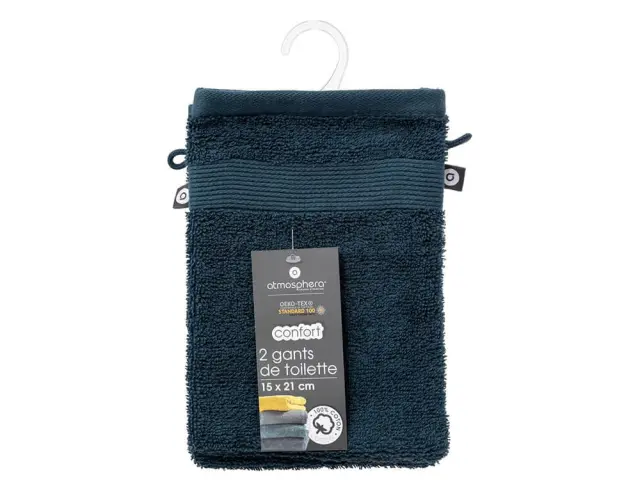 Σετ Γάντια μπάνιου Praia Atmosphera από Βαμβάκι 450gsm, με διαστάσεις 15x21cm - 2 τεμάχια - Aegean blue 125865Y 3