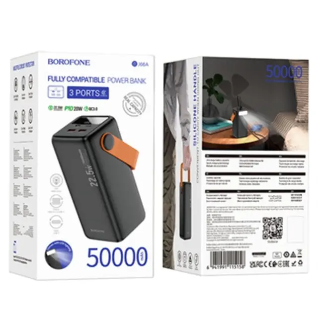 Borofone Power Bank 40000mAh 22.5W με Θύρες USB-A και USB-C Μαύρο BJ66A 3