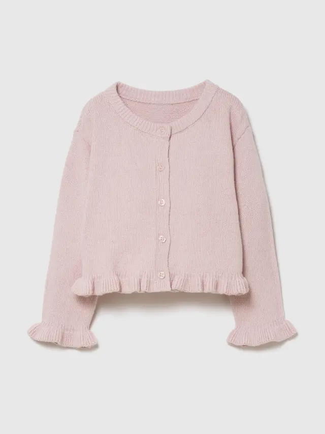 Βρεφική & Νηπιακή Ζακέτα Πουλόβερ CashSoft με Βολάν Pink
