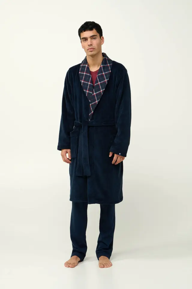 Μακριά Σταυρωτή Ανδρική Ρόμπα Fleece Vamp 23692 BLUE