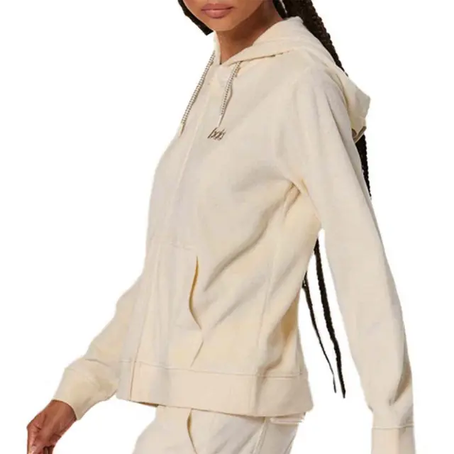 Body Action Women's Velour Hoodie Jacket Εκρού 071518-05 (Body Action) - XSmall 3