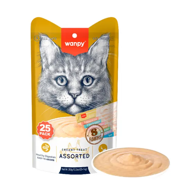 Wanpy - Cat 25 Pack Creamy Lickable Treat - Mixed Flavor 350g (25x14g) - Pet Supplies