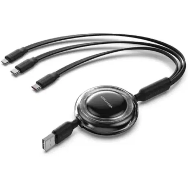 VENTION 3-in-1 USB 2.0 Type-A Male to USB-C Male + USB-C Male + Lightning Male 3.5A Retractable Cable 1.1M Pink (TRJPBE) (VENTRJPBE)