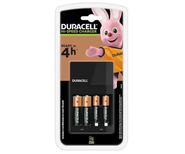 Duracell CEF14 Φορτιστής 4 Μπαταριών Ni-MH Μεγέθους AA/AAA Σετ με 2x AA 1300mAh και 2x AAA 750mAh (DCEF14)(DURDCEF14)