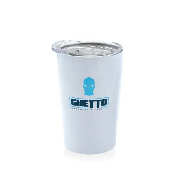 Ghetto White Stainless Steel Cup 380ml | Mask Logo Thermal Tumbler Blue