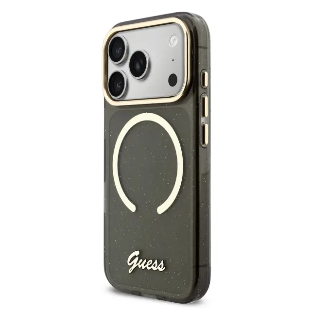 Guess IML Glitter Script Strap MagSafe Case for iPhone 17 Pro Black 2