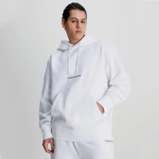 Calvin Klein - Ανδρικό Φούτερ με Κουκούλα και Τσέπες Institutional J30J322894-YAF Λευκό - 2XL 2