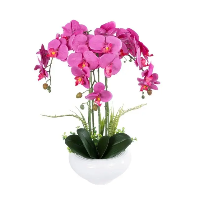 GloboStar® Dark Pink Orchid 21123 Διακοσμητική Φούξια Ορχιδέα Y50cm Πράσινο Ροζ