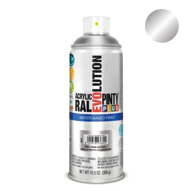 Pinty Plus Evolution Water-Based Gloss Σπρέι βαφής ακρυλικό με βάση το νερό 400ml White Aluminium / RAL 9006