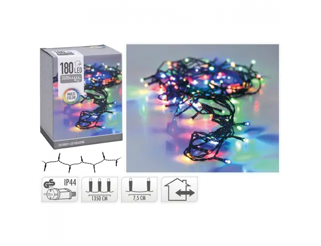 180 Φωτάκια LED - 13,43 Μέτρα + 3 Μέτρα σύνδεσης, Κανονική Διάταξη, Πράσινο καλώδιο PVC - Πολύχρωμο AX7402030 2