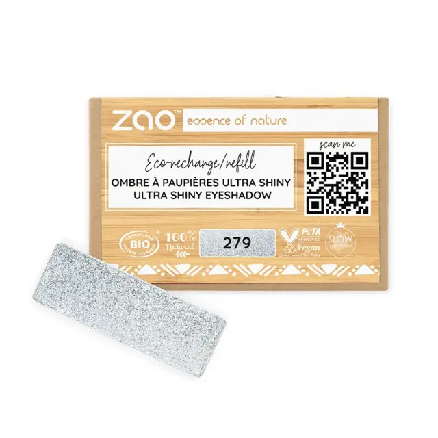 Zao Organic Eyeshadow Rectangle Ultra Shiny Refill - Βιολογική Ultra Shiny Σκιά Ματιών (Ανταλλακτικό) - Zao 279 Grey diamond