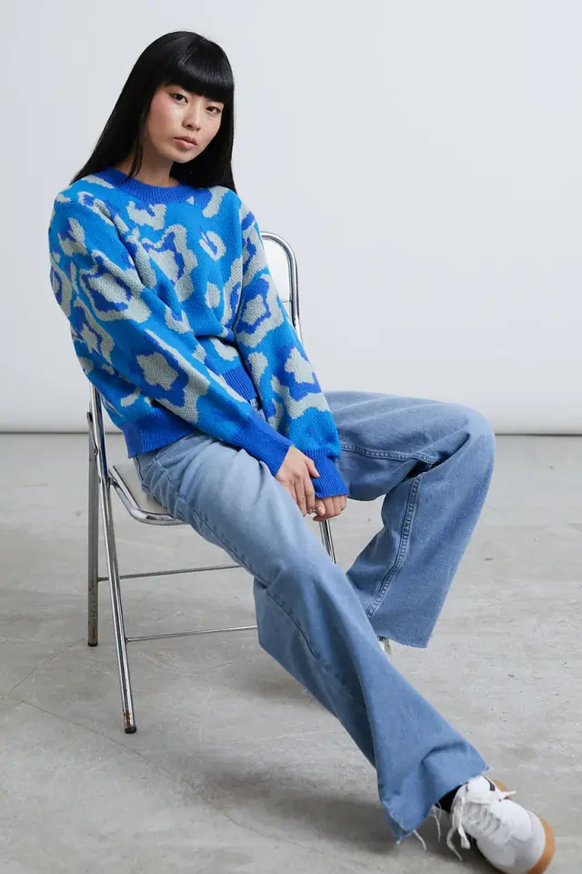 24COLOURS Sweater With Floral Design Γυναικείο Πουλόβερ Polyester/Wool Loose Fit - Blue 41164b - XS 3