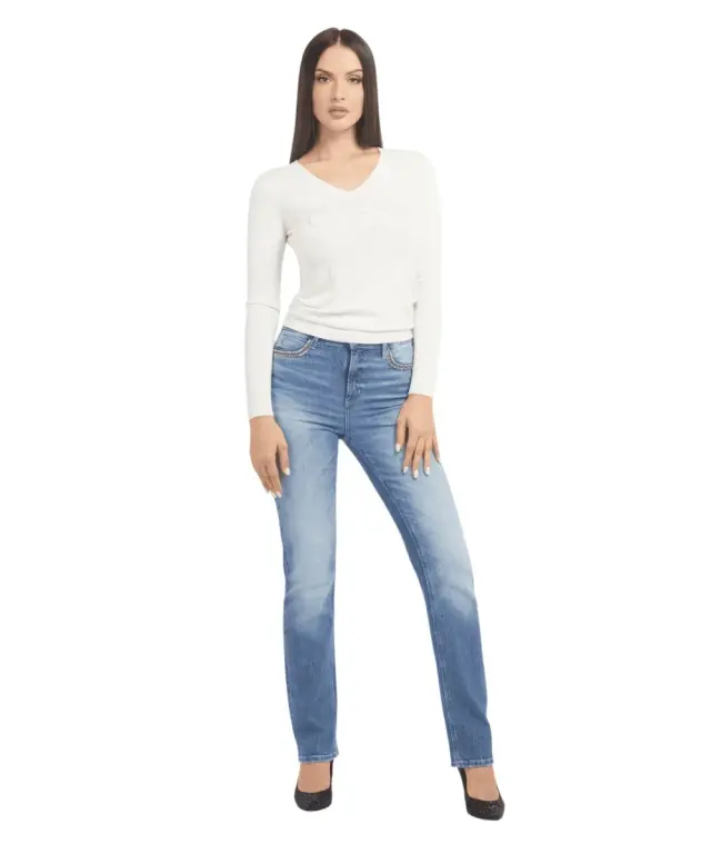 Guess - Γυναικείο Πουλόβερ Ls Vn Saylor Logo Slim Fit W5BR41Z2NQ2-G012 Λευκό - XL 3