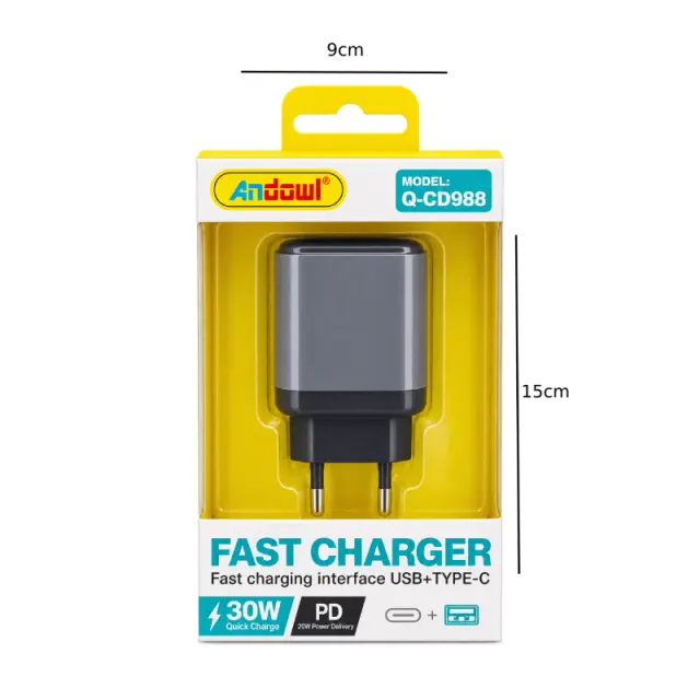 Andowl Φορτιστής Q-CD988 30W PD με USB & Type-C - Andowl Q-CD988 30W PD USB & Type-C Fast Charger 315350 2