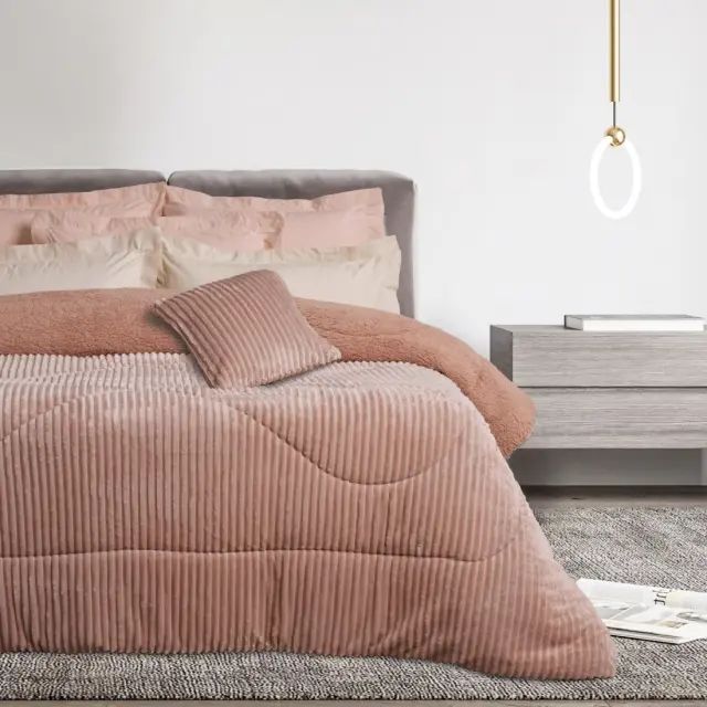 Κουβερτοπάπλωμα 220x240 Υπέρδιπλο 750gsm Fleece-Sherpa Das Home 1363 Nude 100% Πολυέστερ
