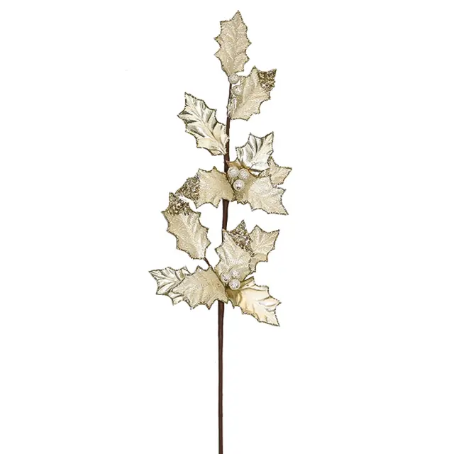 Κλαδί γκυ σαμπάνι φύλλα+χρυσό trim 68cm HomeGuru 25830 AX801