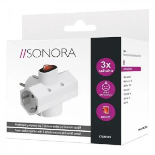 Πολύμπριζο ρεύματος Sonora CPAW301 Ταφ 3 Θέσεων με Διακόπτη Λευκό 2