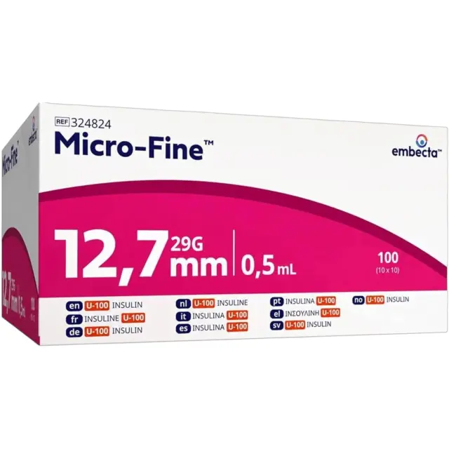 Embecta Micro-fine U-100 Βελόνες Ινσουλίνης 29G 0.5ml 100τμχ