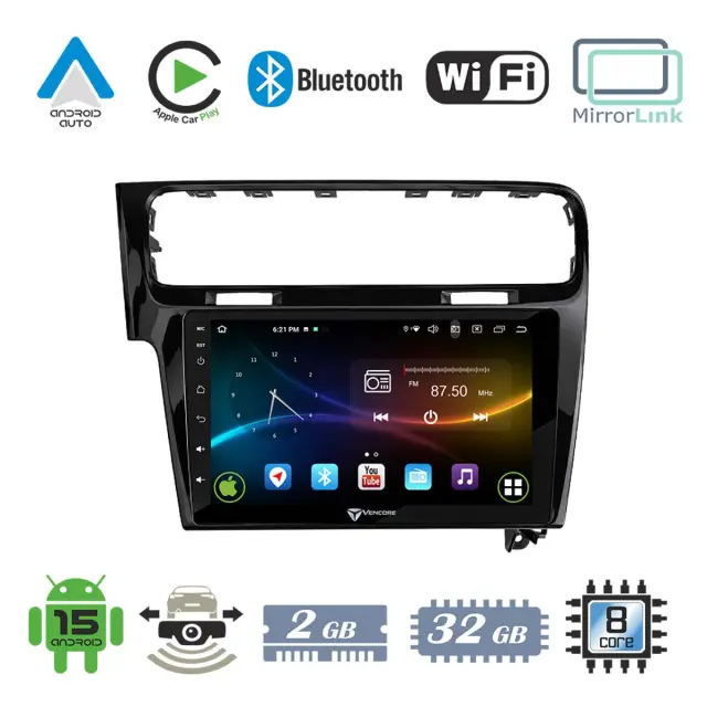 VenCore Οθόνη Multimedia Android 15 10" 9109A MTK6762 Octa-Core 2GB/32GB IPS με Πρόσοψη, CarPlay, Android Auto και Υποστήριξη Κάμερας Οπισθοπορείας AHD για Volkswagen Golf 7 2013-2021 – Μαύρη (3236-10008-0003B)