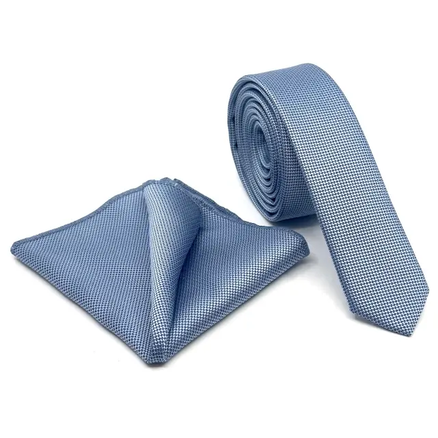 Blue Aesthetic Oxford Γραβάτα Slim 4,5 cm Σετ με Μαντηλάκι