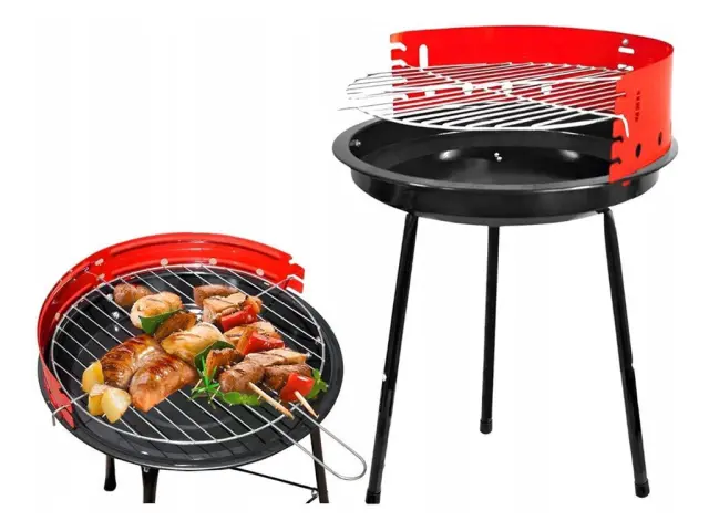 KMT Style Στρογγυλή Φορητή Ψησταριά Κάρβουνου για BBQ 44x40εκ. Κόκκινη 2