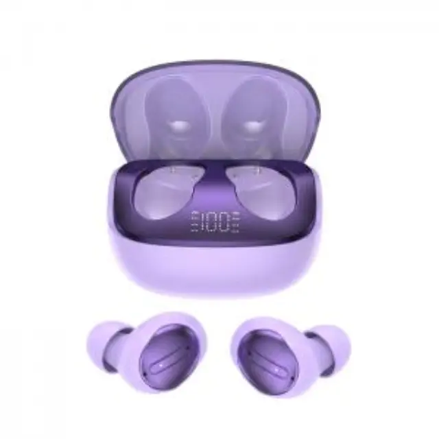 Bluetooth εργονομικά ακουστικά με τεχνολογία ακύρωσης θορύβου (ANC Noise Cancelling), δυνατότητα χρήσης κατά τον ύπνο και θήκη φόρτισης, σε μωβ χρώμα 2