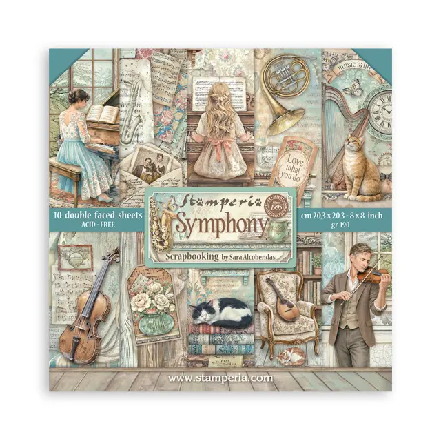 Χαρτιά scrapbooking 10τεμ, 20.3×20.3cm Stamperia, Symphony