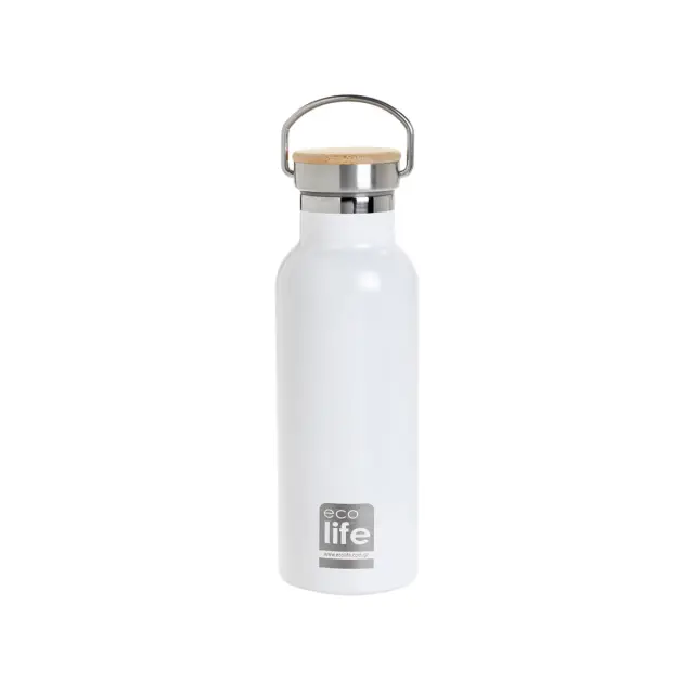 Λευκό Μεταλλικό Θερμός 500ml-Bamboo Lid - Eco Life