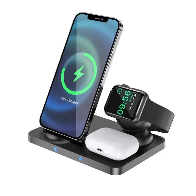 Επιτραπέζια Βάση Ασύρματης Φόρτισης Hoco CW33 Ultra Fast Charing 2A 15W Κάθετη Φόρτιση 3 Συσκευών Μαύρο 3