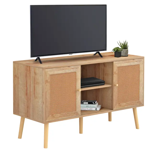 ΕΠΙΠΛΟ TV ΜΕΛΑΜΙΝΗΣ ΜΕ ΠΟΡΤΕΣ RATTAN FB99223.11 ΣΕ ΧΡΩΜΑ ΦΥΣΙΚΟ 120x39x56,5Υεκ.