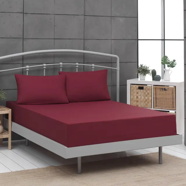 Σεντόνι 110x200+30 Μονό Beauty Home Art 1999 100% βαμβακερόΜε Λάστιχο- Μπορντώ