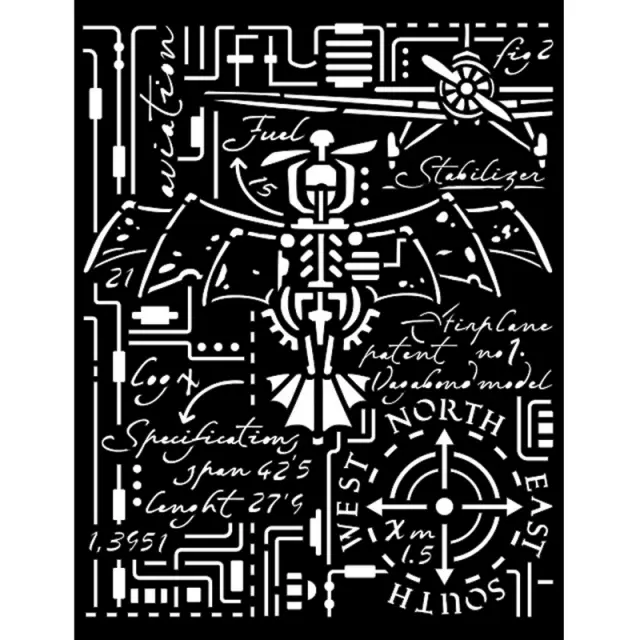 Thick Stencil Stamperia 20x25cm, Sir Vagabond Aviator, Airplane
