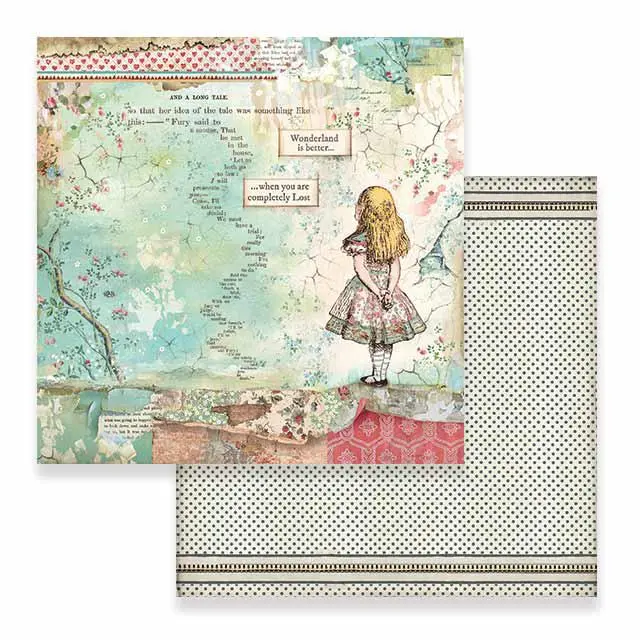 Χαρτί scrapbooking διπλής όψης 30x30cm Stamperia, Alice in Wonderland