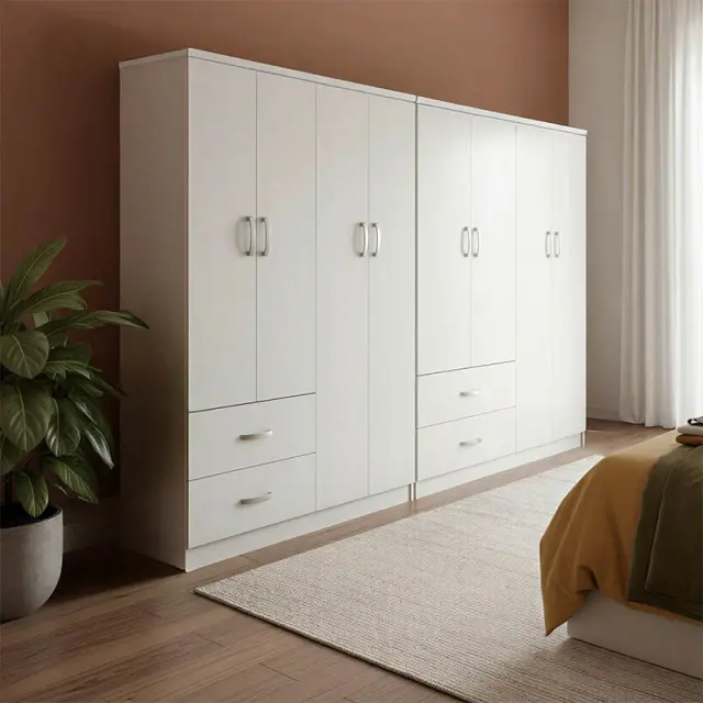 Ντουλάπα οχτάφυλλη Athos pakoworld λευκή 241x42x181εκ