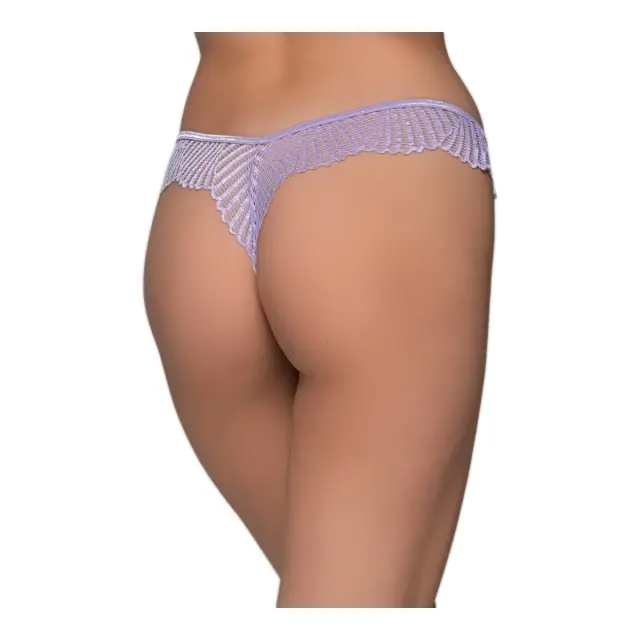 Milena Γυναικείo String Σατέν Δαντέλα Βεντάλια & Φιογκάκια Μπροστά, Χρώμα Λιλά 2