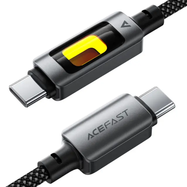 Καλώδιο Acefast C21-03 USB-C σε USB-C 60W 3A Fast Charge USB2.0 με LED Φωτισμό Braided Μαύρο 1.2m 3