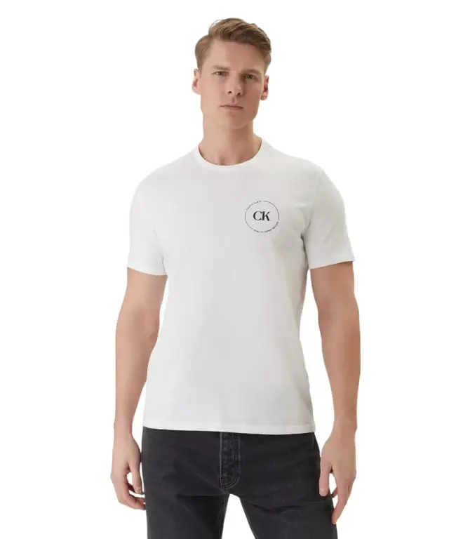 Calvin Klein - Ανδρικό T-shirt Linear Logo Regular Fit LV04RF801G-YAF Λευκό - S