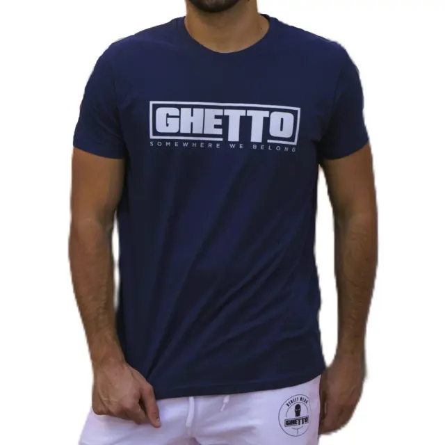 Ghetto Navy Blue T-Shirt White Logo “Somewhere We Belong” | Unisex